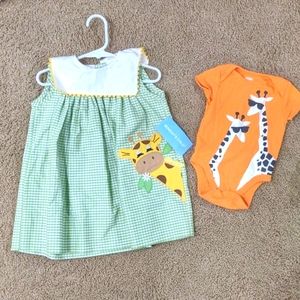Boutique giraffe dress 18m and giraffe onesie 3-6m